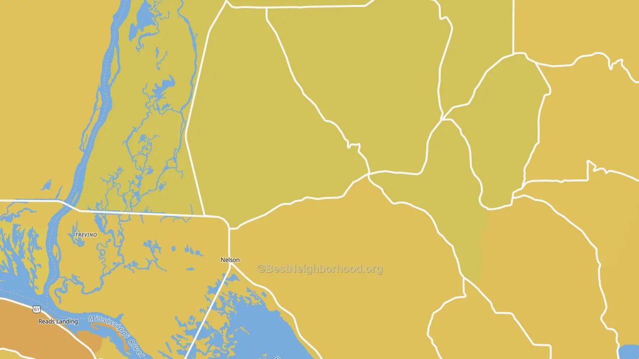 Map of the best neighborhoods in the Nelson area, with better matches in green and worse matches in red