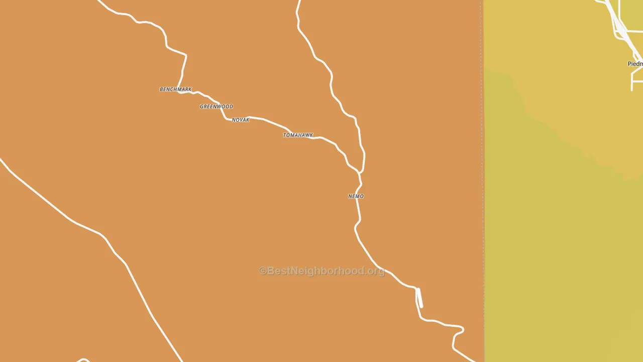 Map of the best neighborhoods in the Nemo area, with better matches in green and worse matches in red