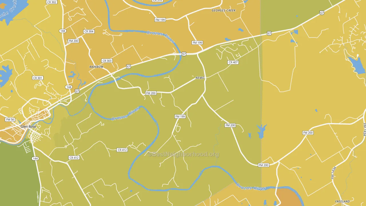 Map of the best neighborhoods in the Nemo area, with better matches in green and worse matches in red