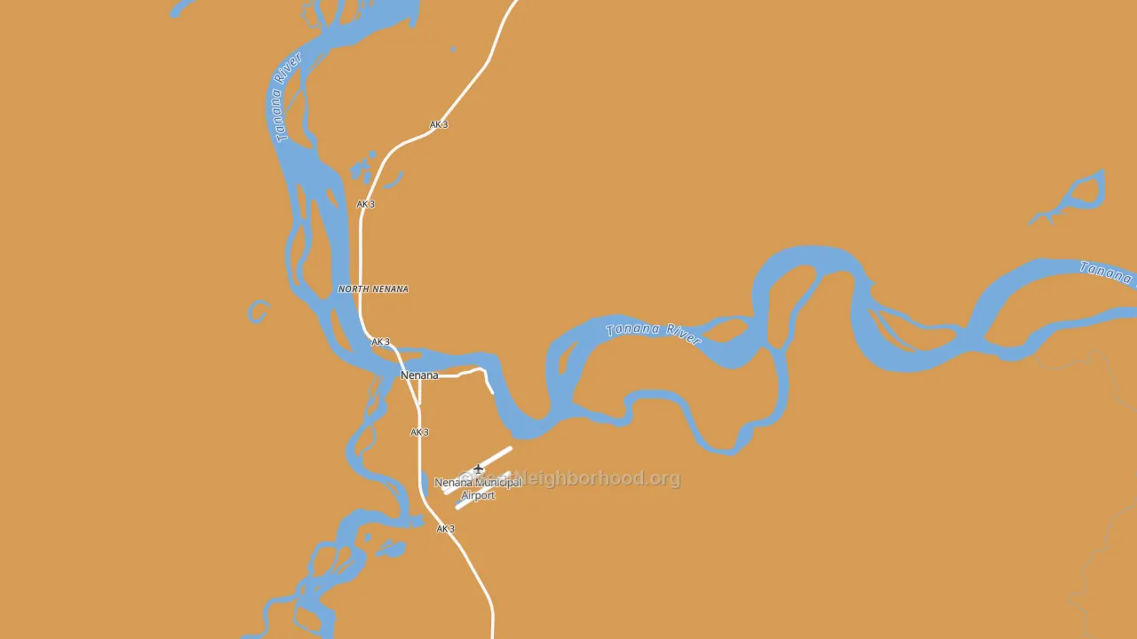 Map of the best neighborhoods in the Nenana area, with better matches in green and worse matches in red