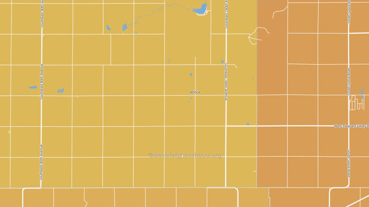 Map of the best neighborhoods in the Neola area, with better matches in green and worse matches in red