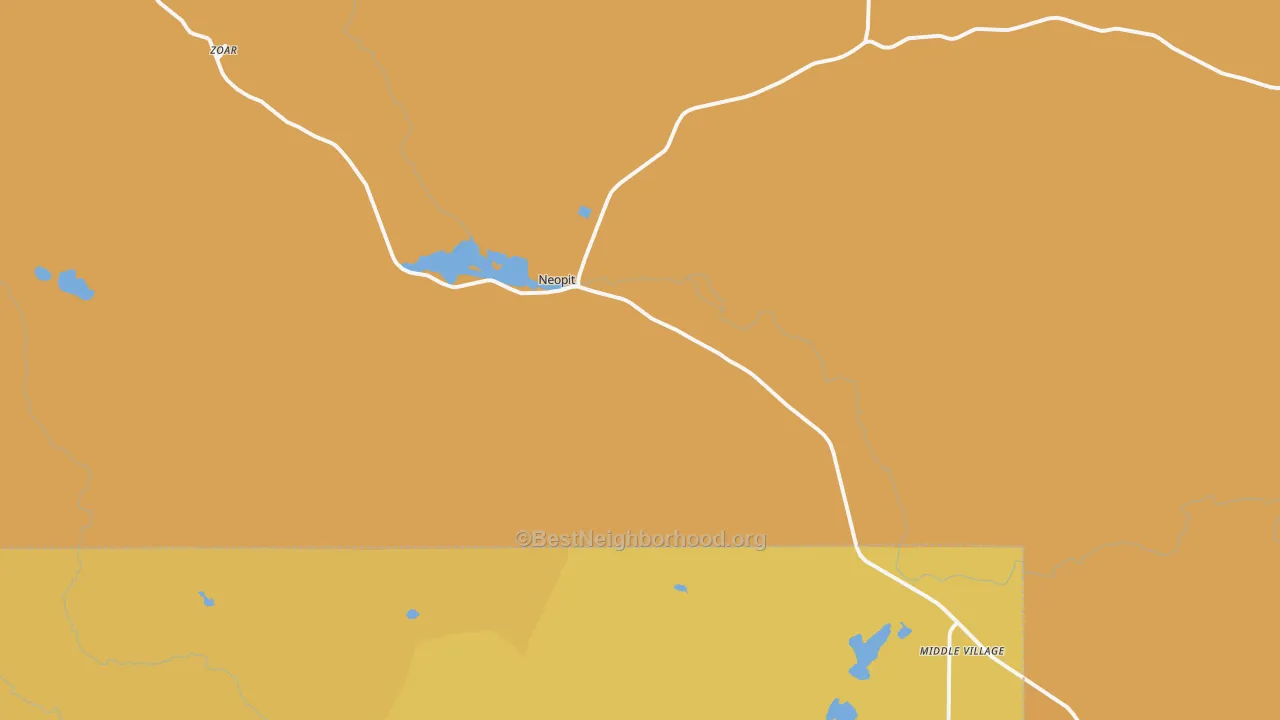 Map of the best neighborhoods in the Neopit area, with better matches in green and worse matches in red
