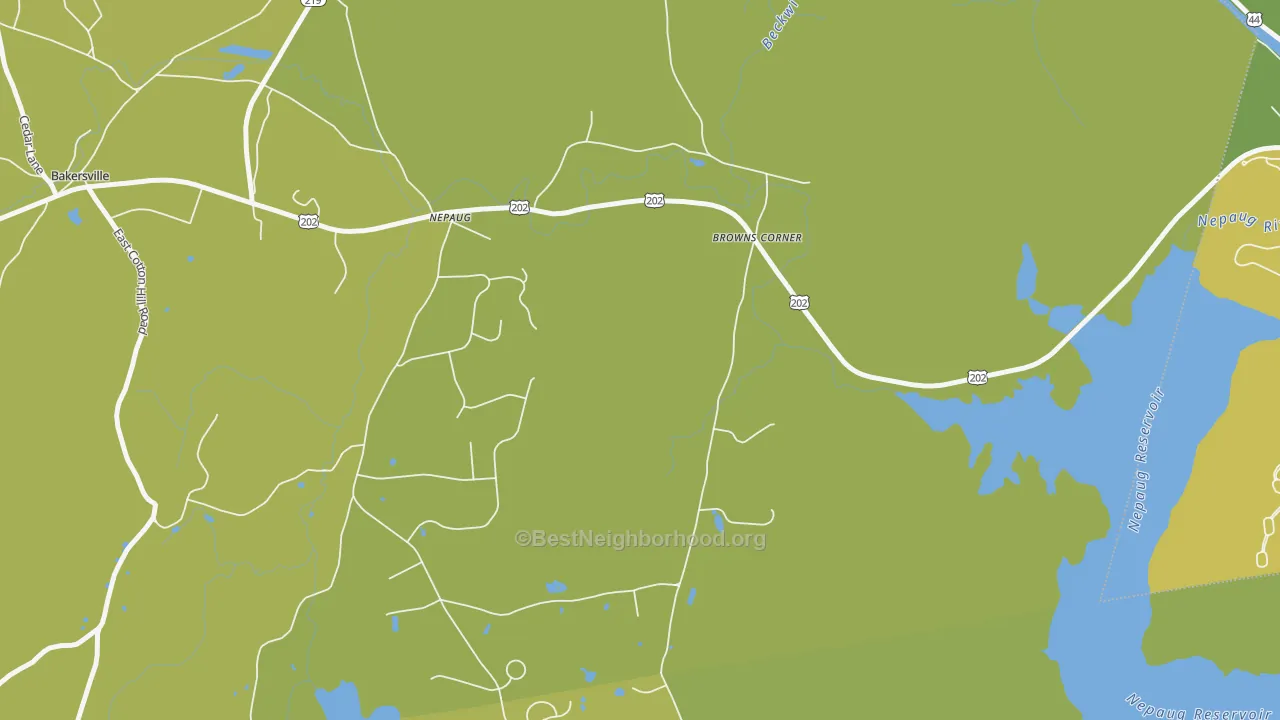 Map of the best neighborhoods in the Nepaug area, with better matches in green and worse matches in red