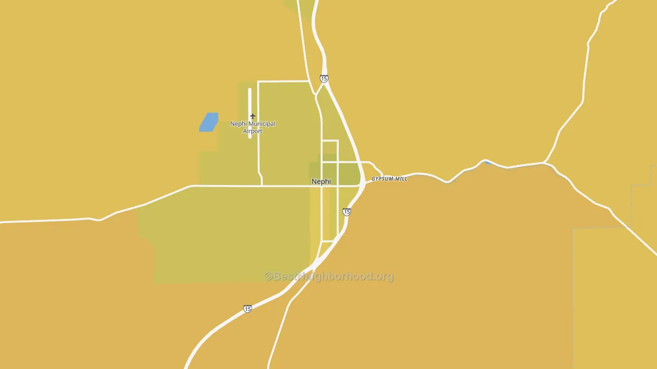 Map of the best neighborhoods in the Nephi area, with better matches in green and worse matches in red