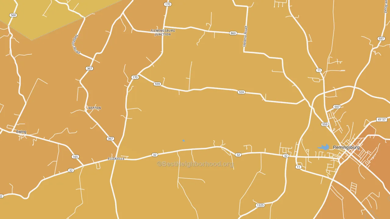 Map of the best neighborhoods in the Nepton area, with better matches in green and worse matches in red