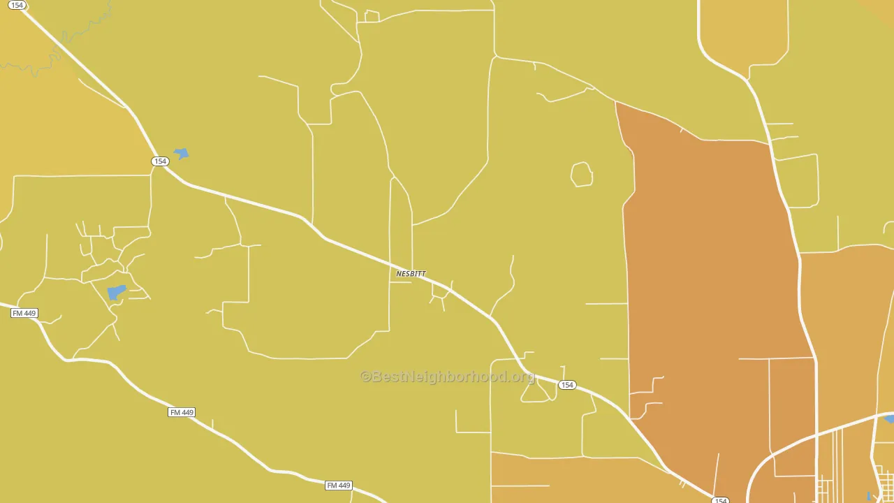 Map of the best neighborhoods in the Nesbitt area, with better matches in green and worse matches in red