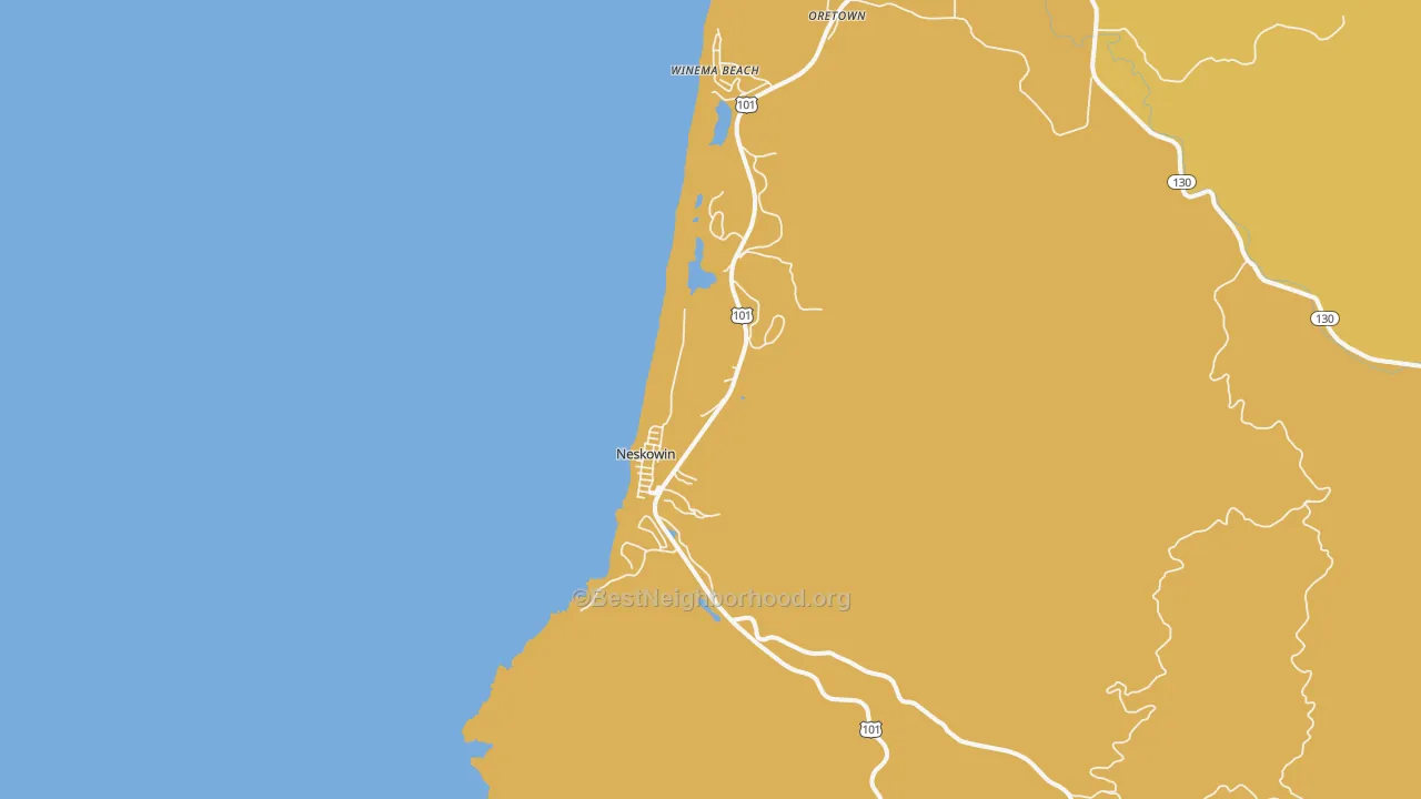 Map of the best neighborhoods in the Neskowin area, with better matches in green and worse matches in red