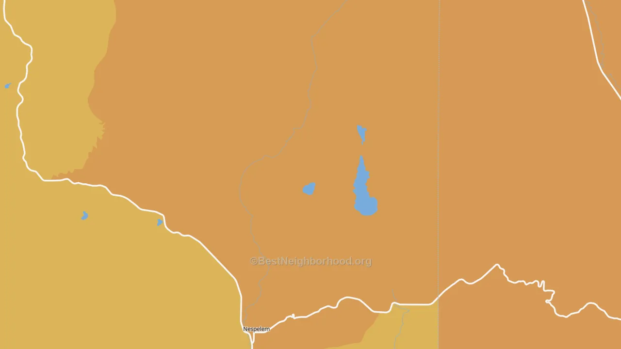 Map of the best neighborhoods in the Nespelem Community area, with better matches in green and worse matches in red