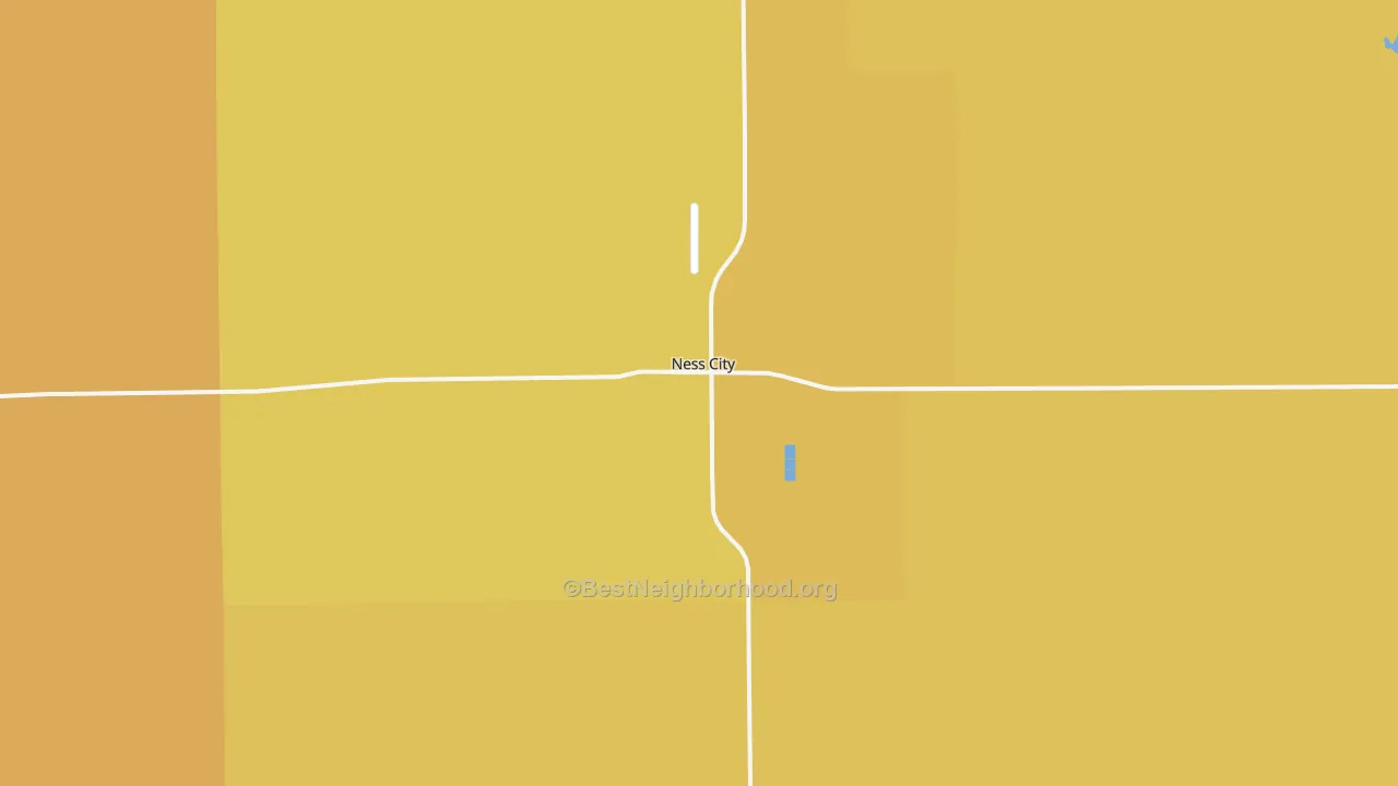 Map of the best neighborhoods in the Ness City area, with better matches in green and worse matches in red