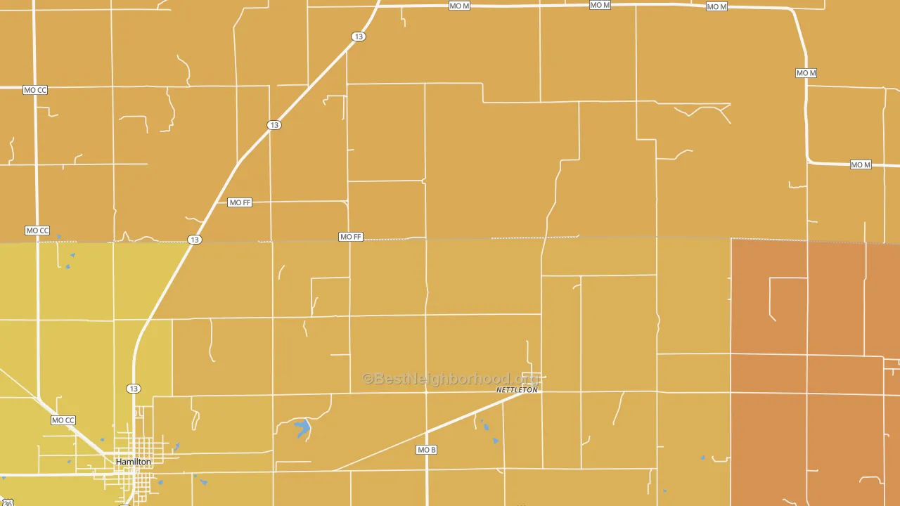 Map of the best neighborhoods in the Nettleton area, with better matches in green and worse matches in red