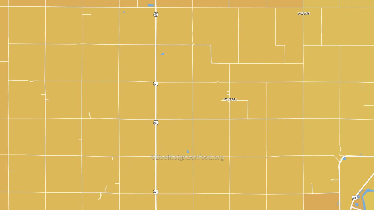 Map of the best neighborhoods in the Neutral area, with better matches in green and worse matches in red