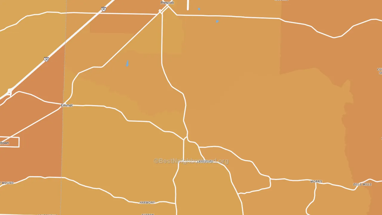 Map of the best neighborhoods in the Nevada County area, with better matches in green and worse matches in red
