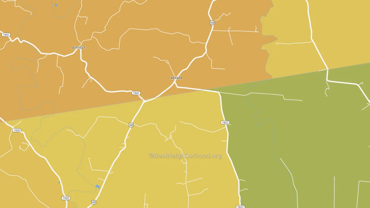 Map of the best neighborhoods in the Nevada area, with better matches in green and worse matches in red
