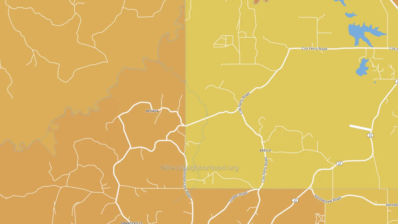 Map of the best neighborhoods in the Nevada area, with better matches in green and worse matches in red