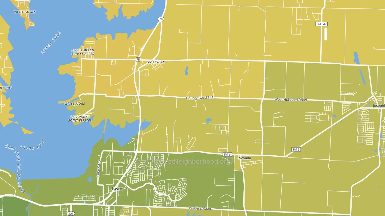 Map of the best neighborhoods in the Nevada area, with better matches in green and worse matches in red