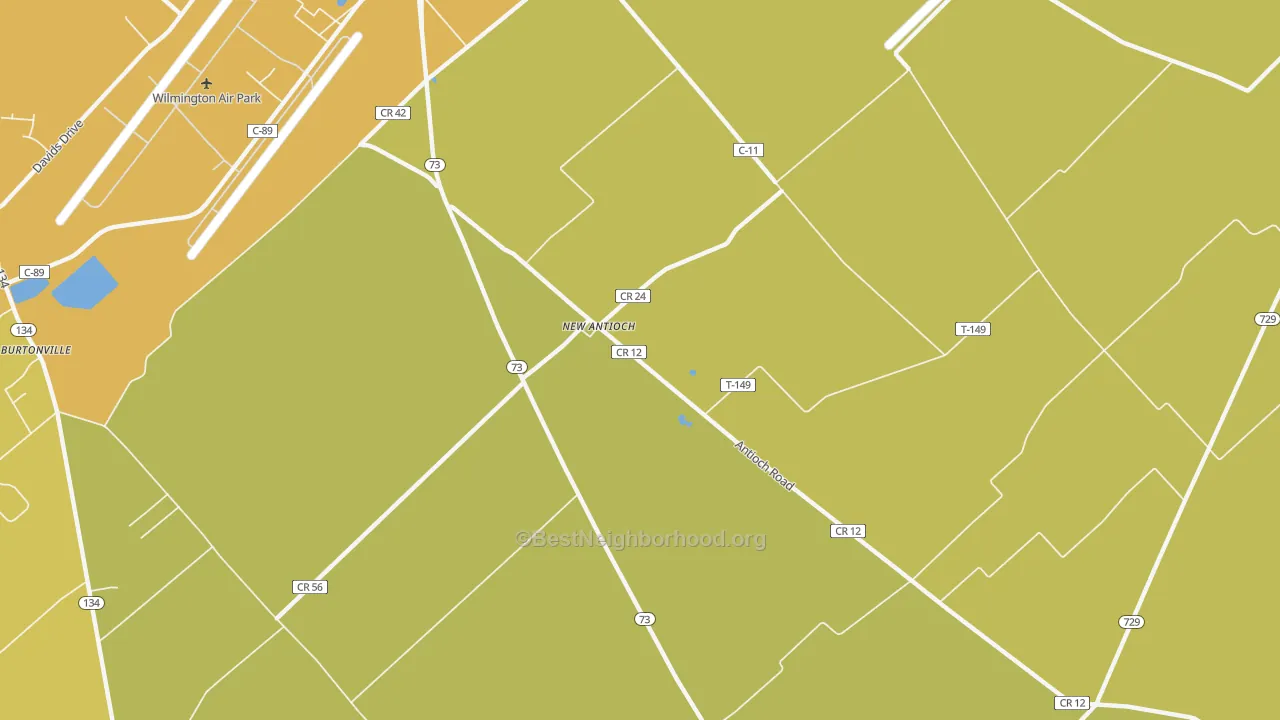Map of the best neighborhoods in the New Antioch area, with better matches in green and worse matches in red