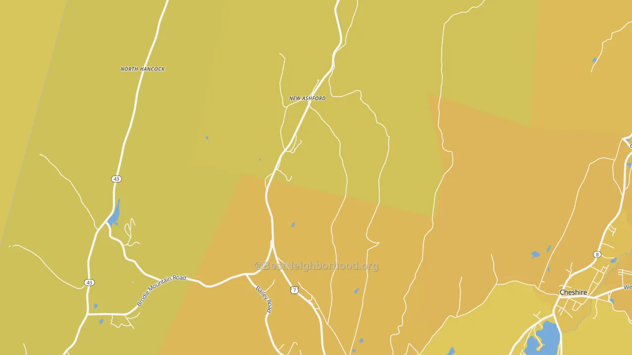 Map of the best neighborhoods in the New Ashford area, with better matches in green and worse matches in red