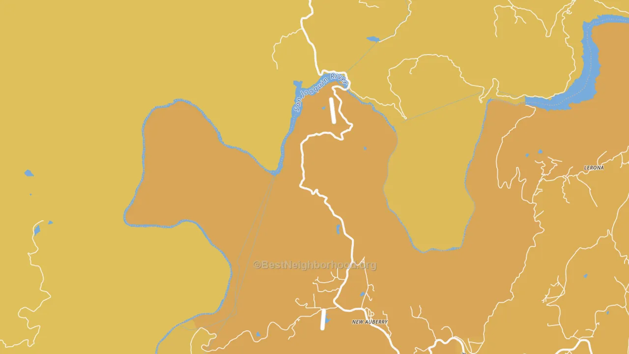 Map of the best neighborhoods in the New Auberry area, with better matches in green and worse matches in red