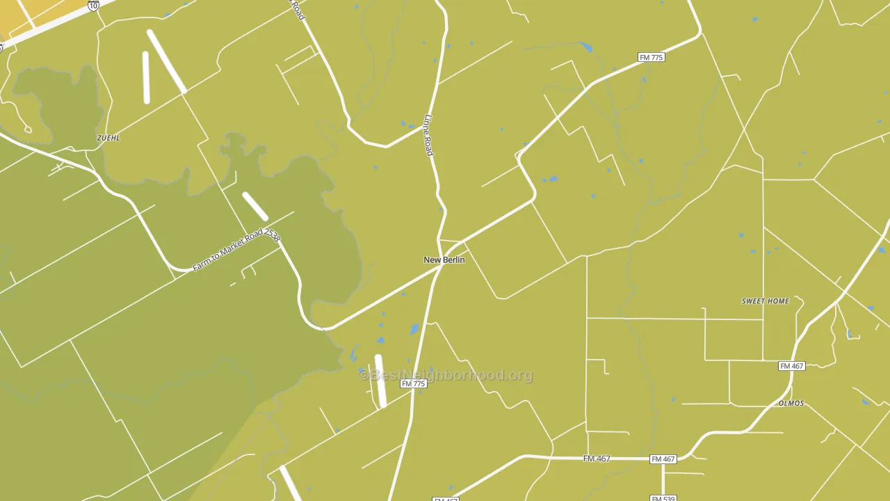 Map of the best neighborhoods in the New Berlin area, with better matches in green and worse matches in red