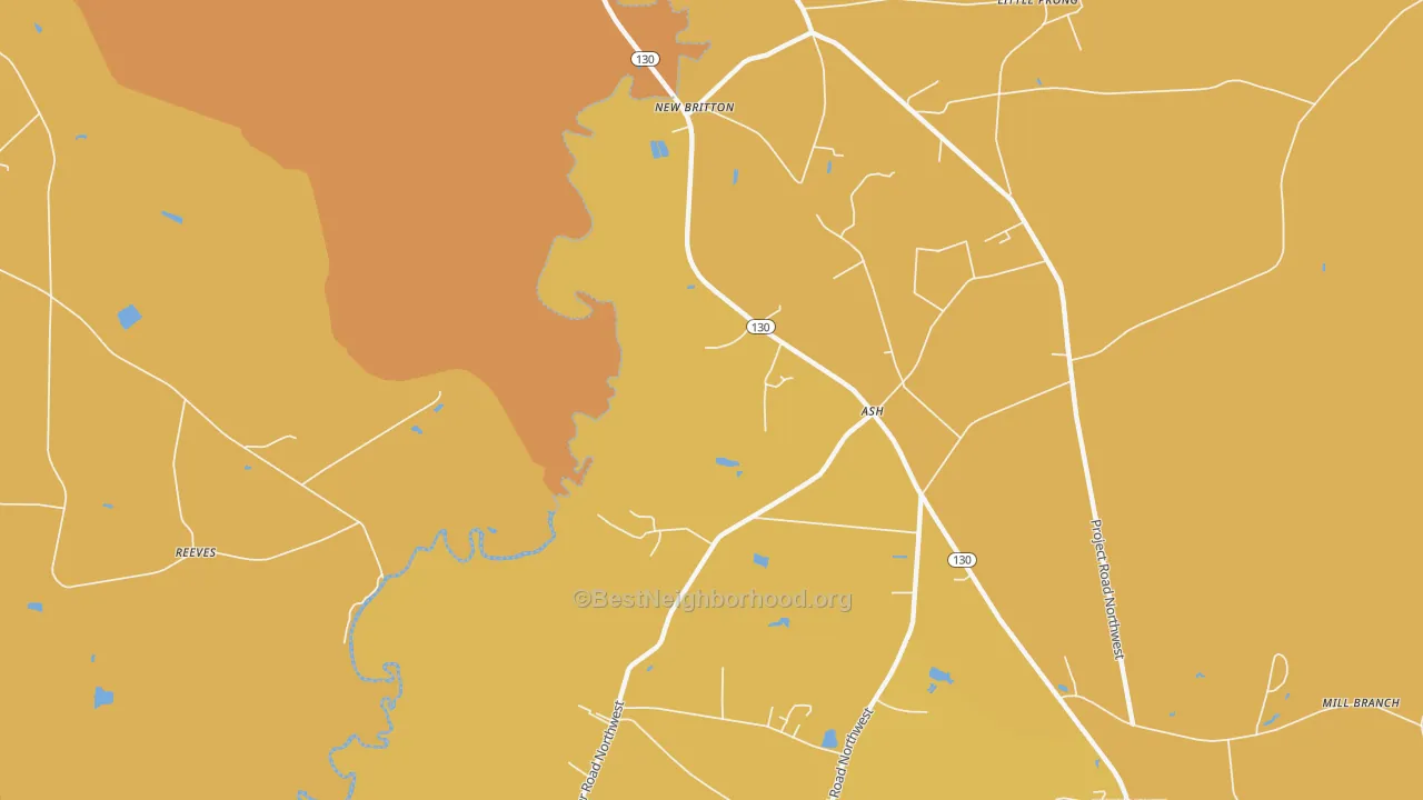 Map of the best neighborhoods in the New Britton area, with better matches in green and worse matches in red