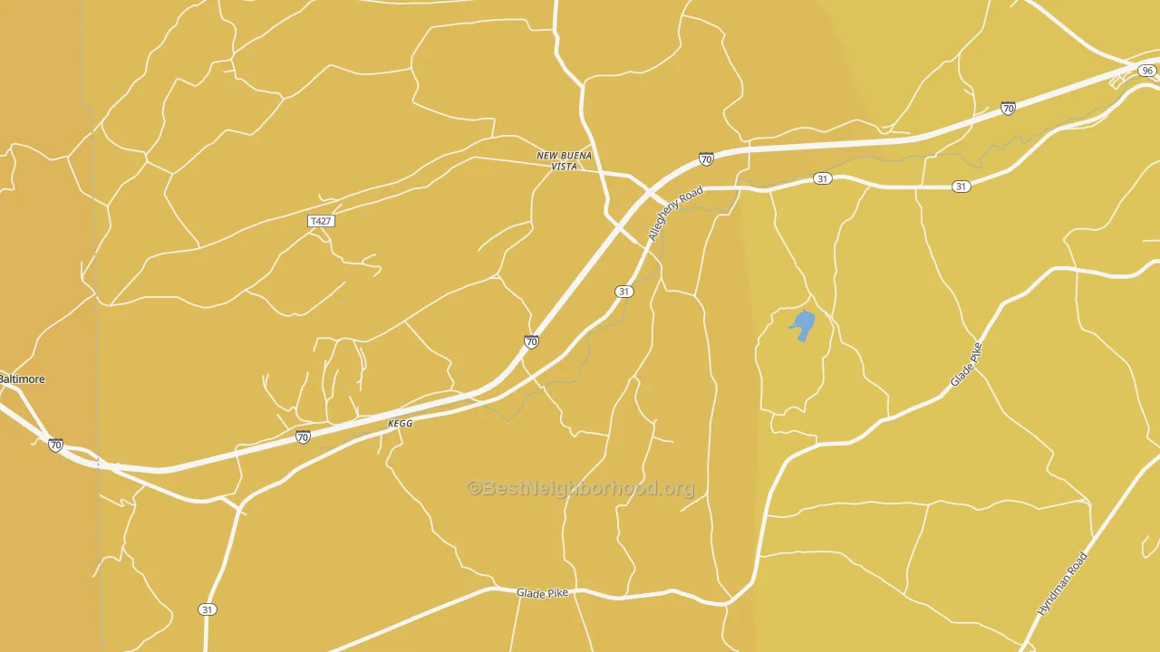 Map of the best neighborhoods in the New Buena Vista area, with better matches in green and worse matches in red