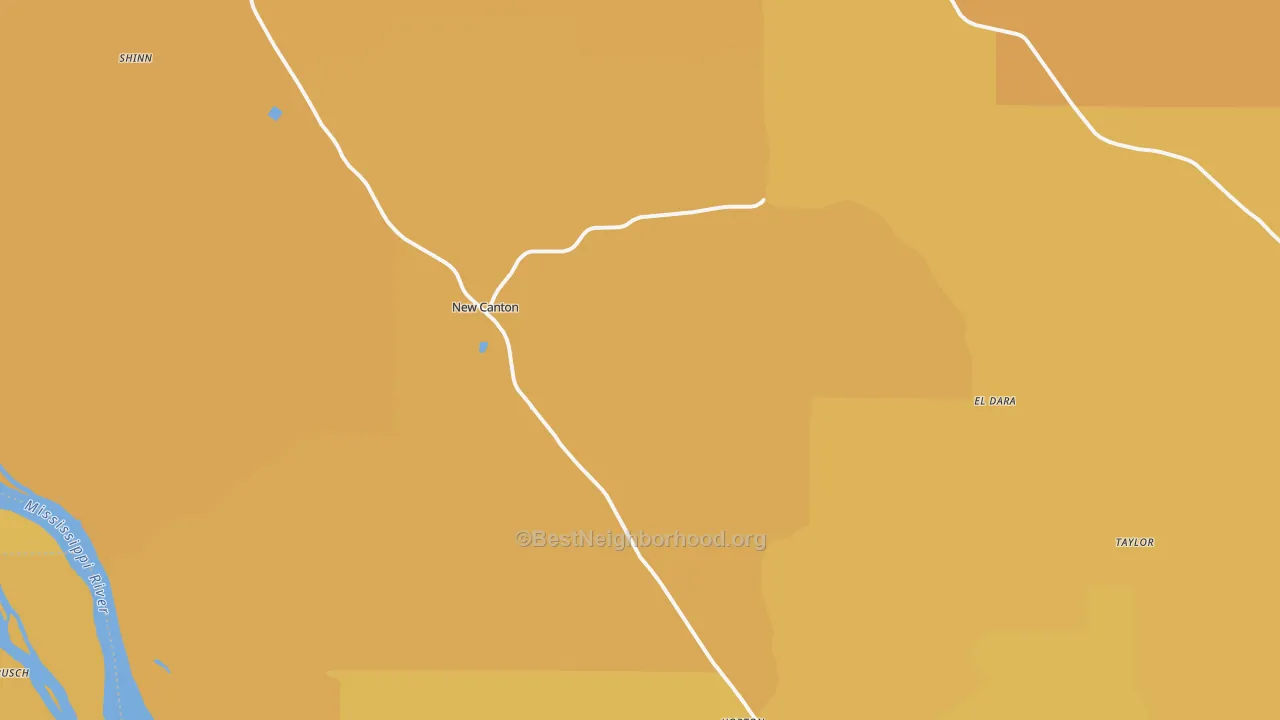 Map of the best neighborhoods in the New Canton area, with better matches in green and worse matches in red