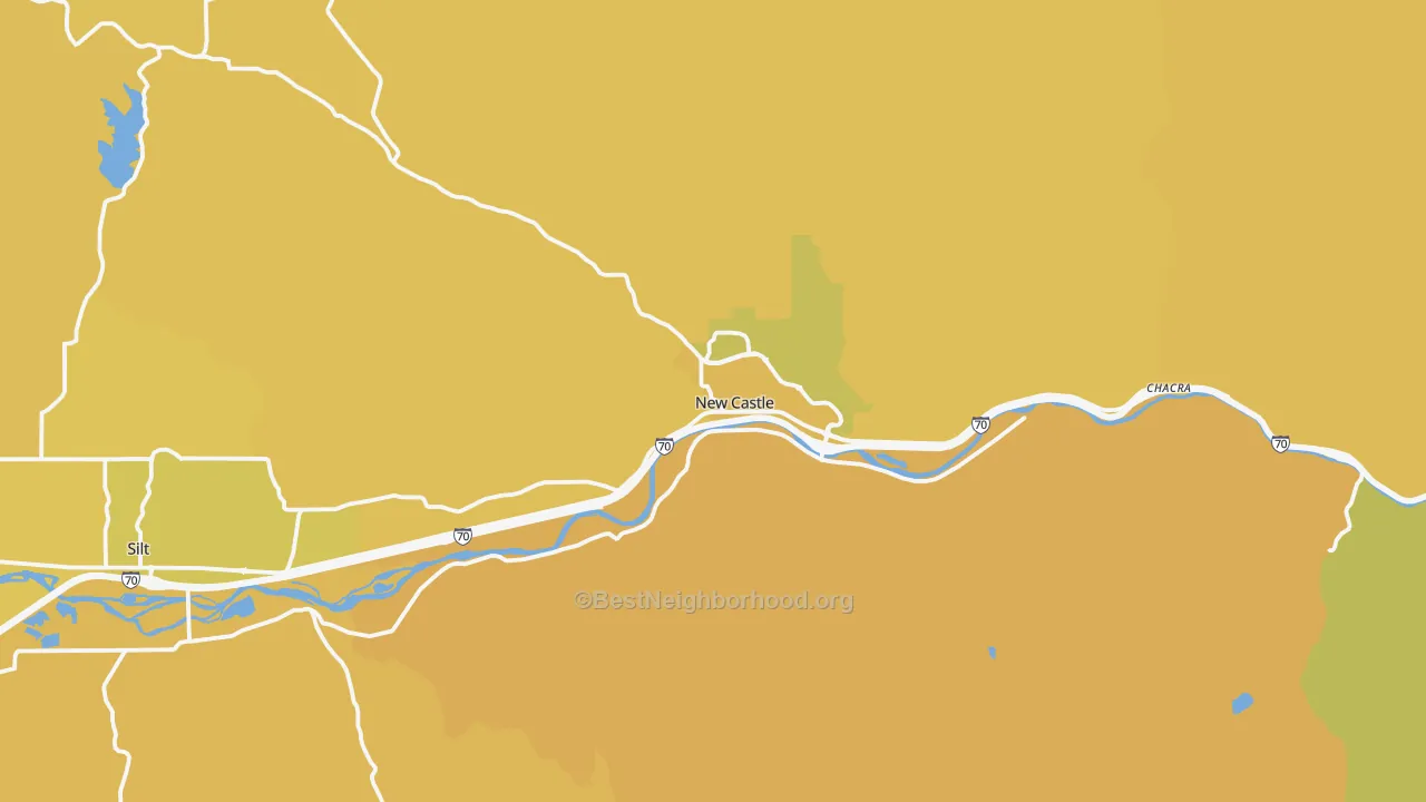 Map of the best neighborhoods in the New Castle area, with better matches in green and worse matches in red