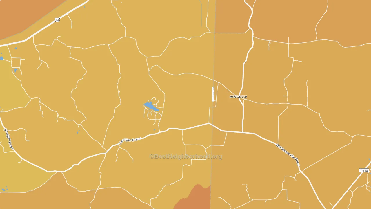 Map of the best neighborhoods in the New Castle area, with better matches in green and worse matches in red