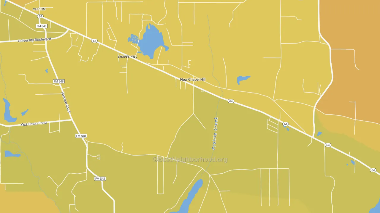 Map of the best neighborhoods in the New Chapel Hill area, with better matches in green and worse matches in red
