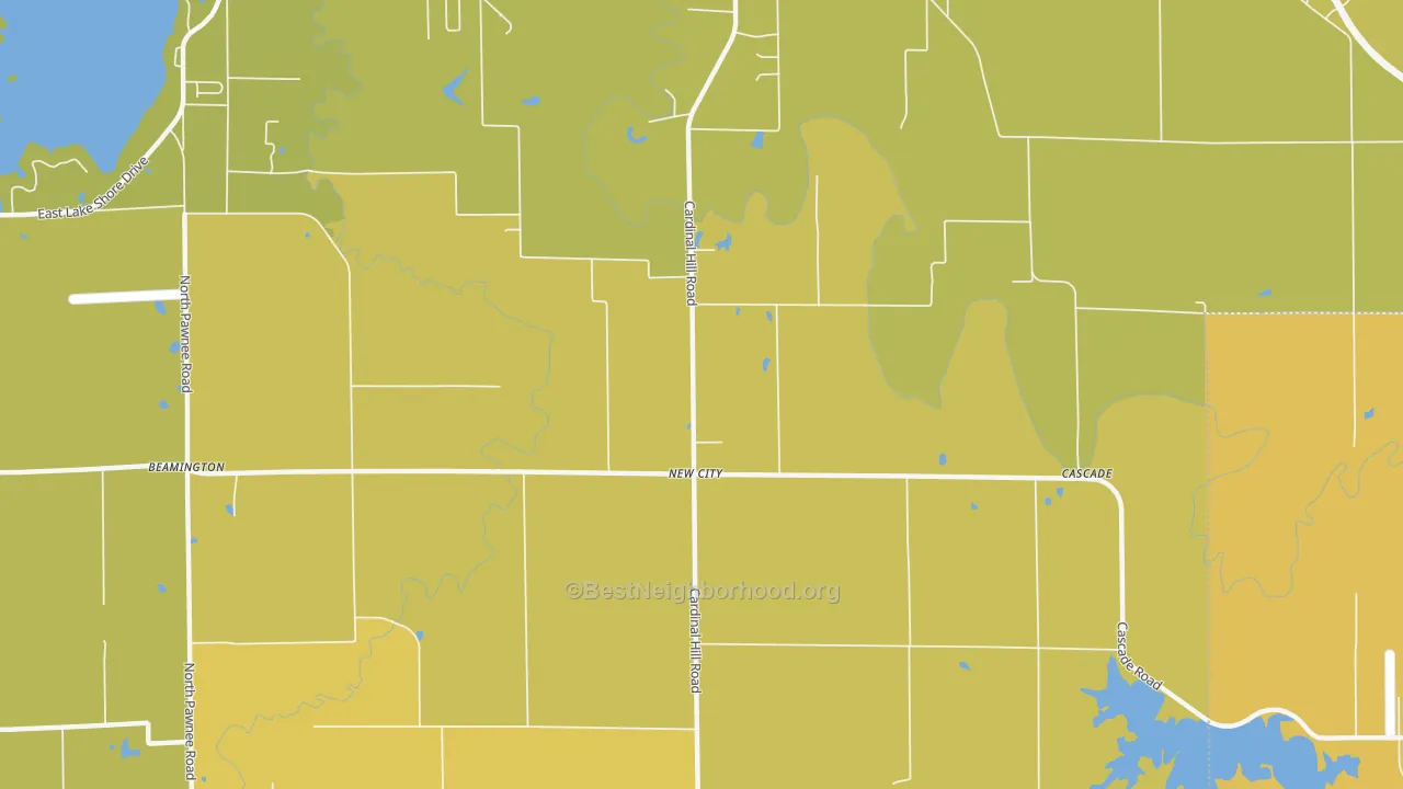 Map of the best neighborhoods in the New City area, with better matches in green and worse matches in red
