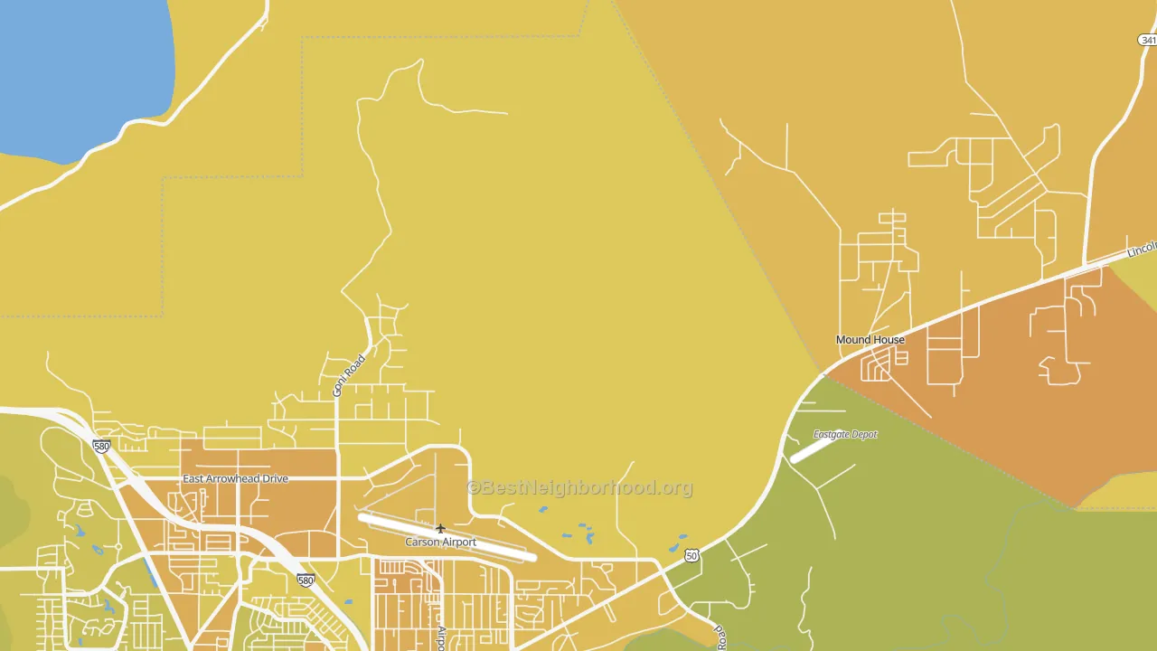 Map of the best neighborhoods in the New Empire area, with better matches in green and worse matches in red