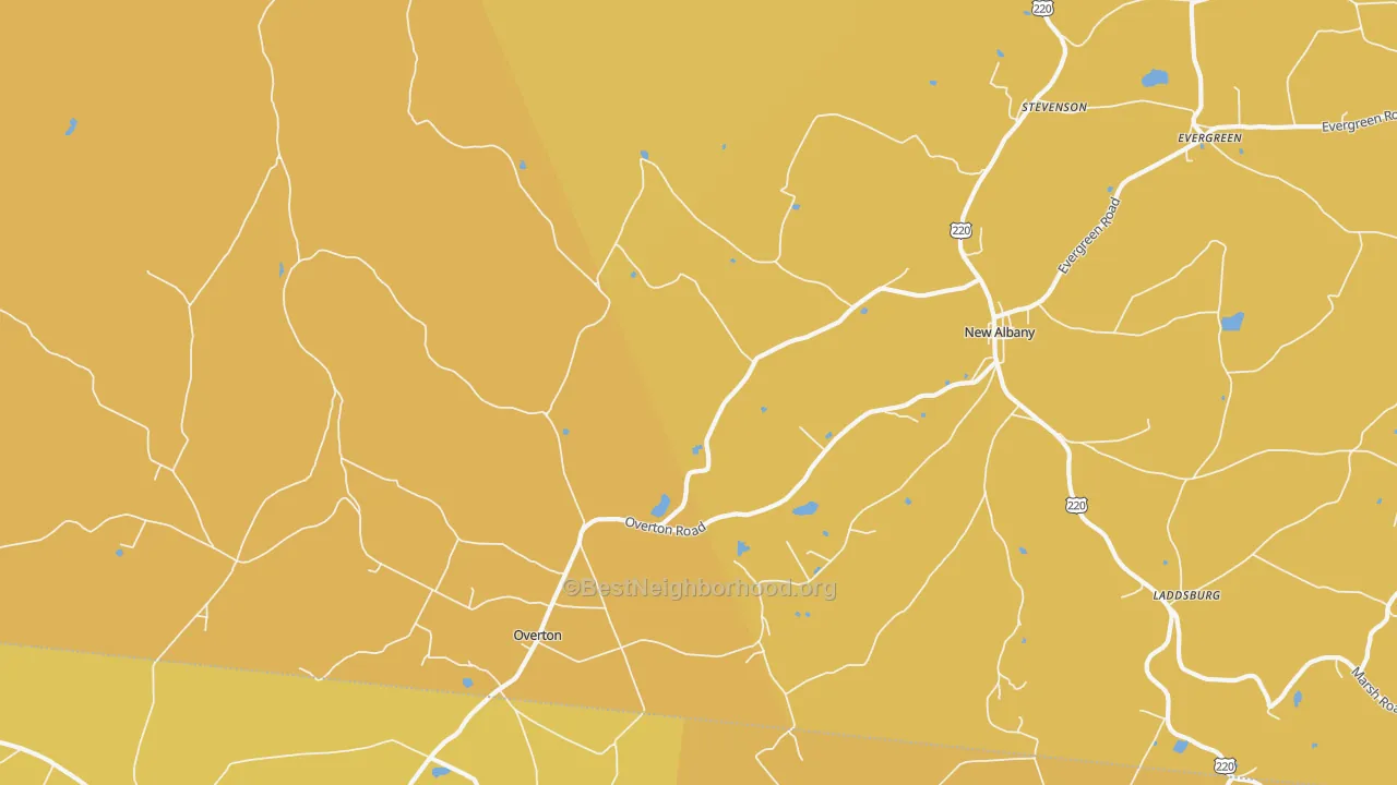 Map of the best neighborhoods in the New Era area, with better matches in green and worse matches in red
