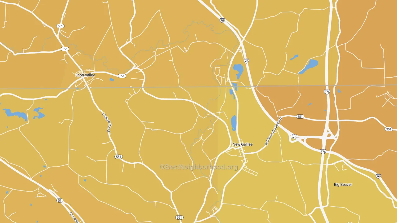 Map of the best neighborhoods in the New Galilee area, with better matches in green and worse matches in red