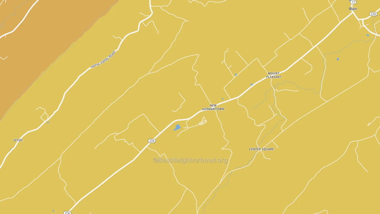 Map of the best neighborhoods in the New Germantown area, with better matches in green and worse matches in red