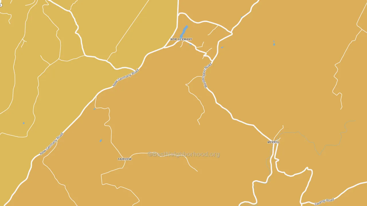 Map of the best neighborhoods in the New Germany area, with better matches in green and worse matches in red