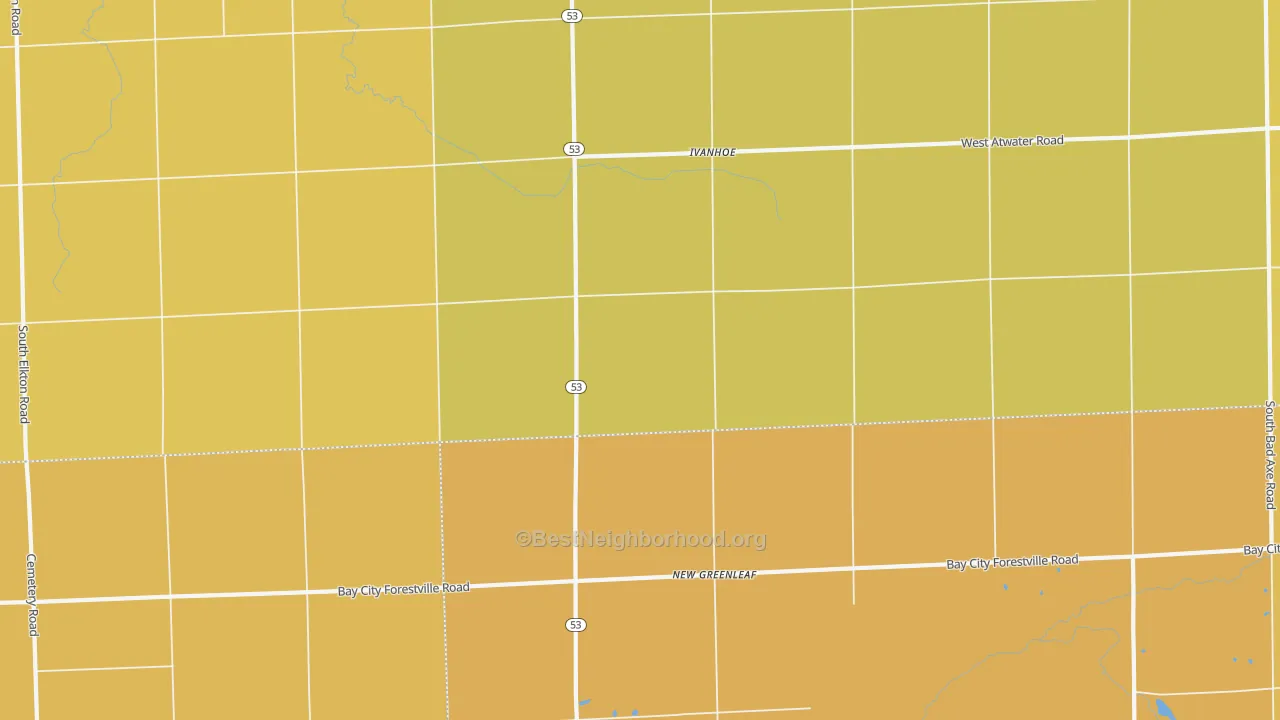 Map of the best neighborhoods in the New Greenleaf area, with better matches in green and worse matches in red