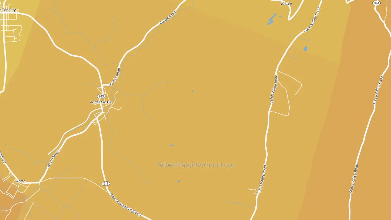 Map of the best neighborhoods in the New Grenada area, with better matches in green and worse matches in red