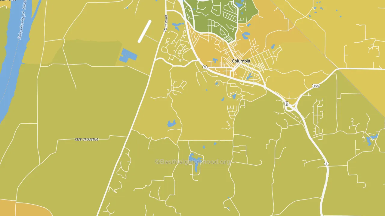 Map of the best neighborhoods in the New Hanover area, with better matches in green and worse matches in red