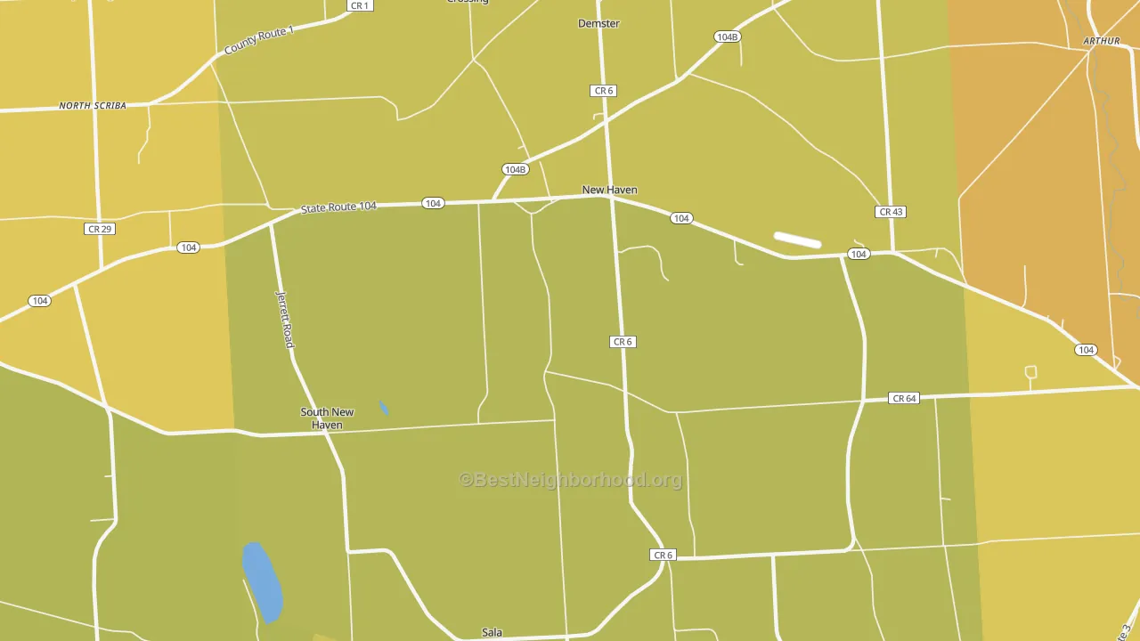 Map of the best neighborhoods in the New Haven area, with better matches in green and worse matches in red