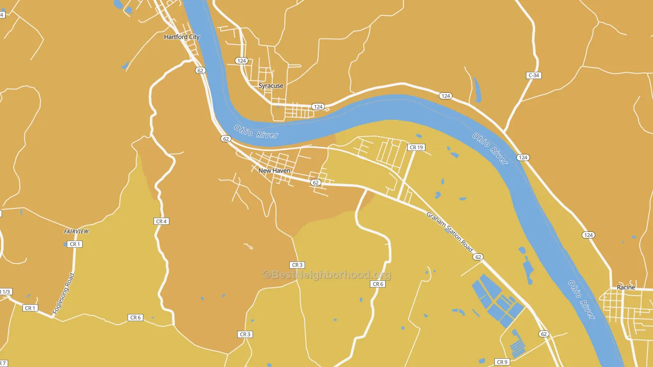 Map of the best neighborhoods in the New Haven area, with better matches in green and worse matches in red
