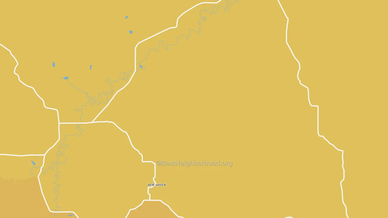Map of the best neighborhoods in the New Haven area, with better matches in green and worse matches in red