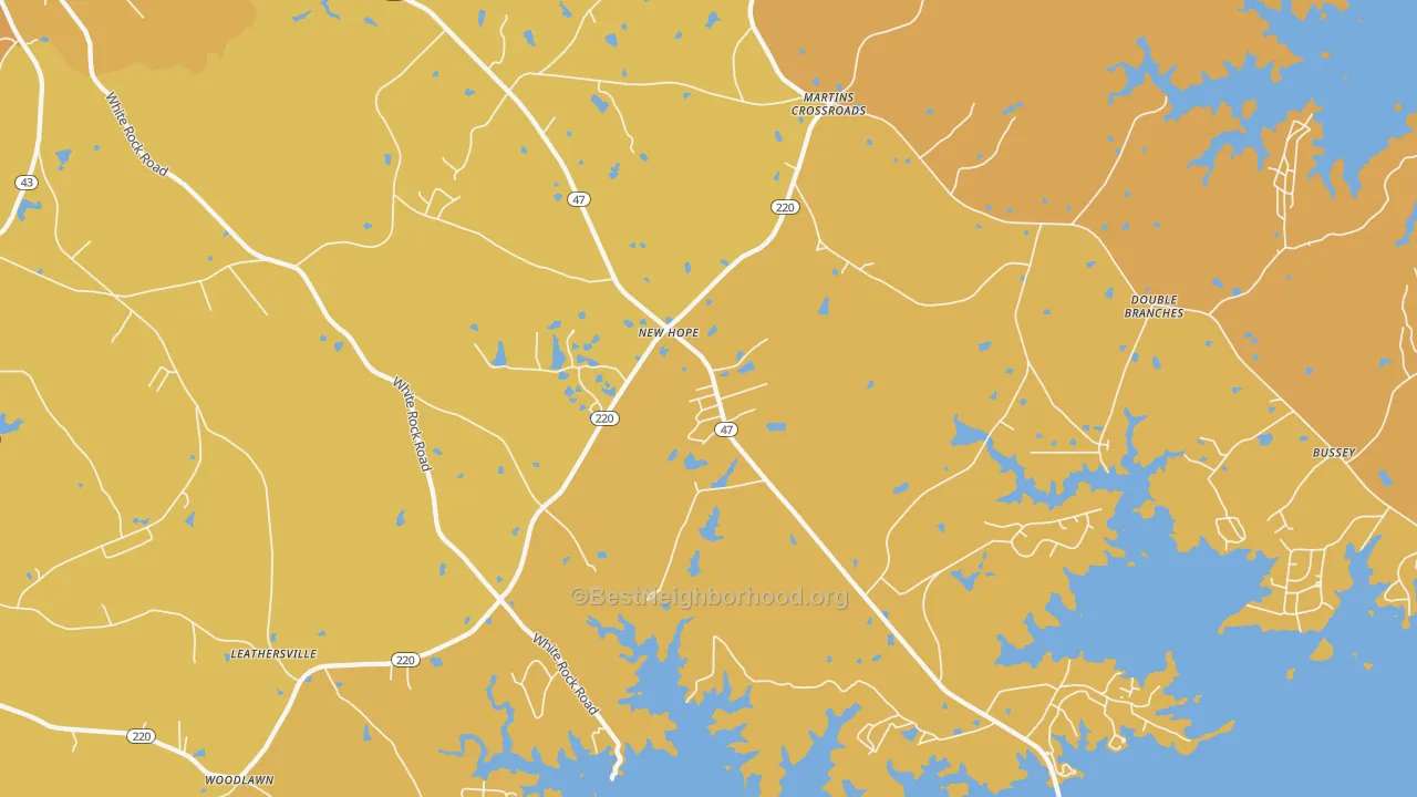 Map of the best neighborhoods in the New Hope area, with better matches in green and worse matches in red