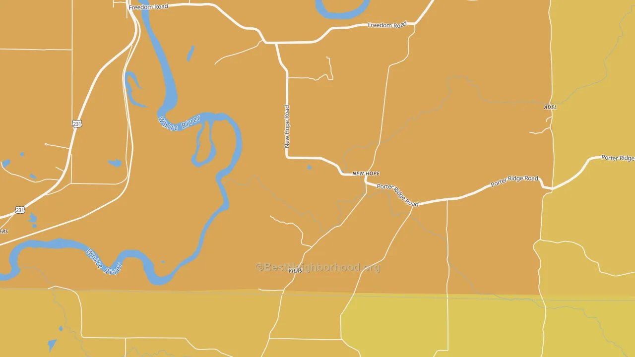 Map of the best neighborhoods in the New Hope area, with better matches in green and worse matches in red