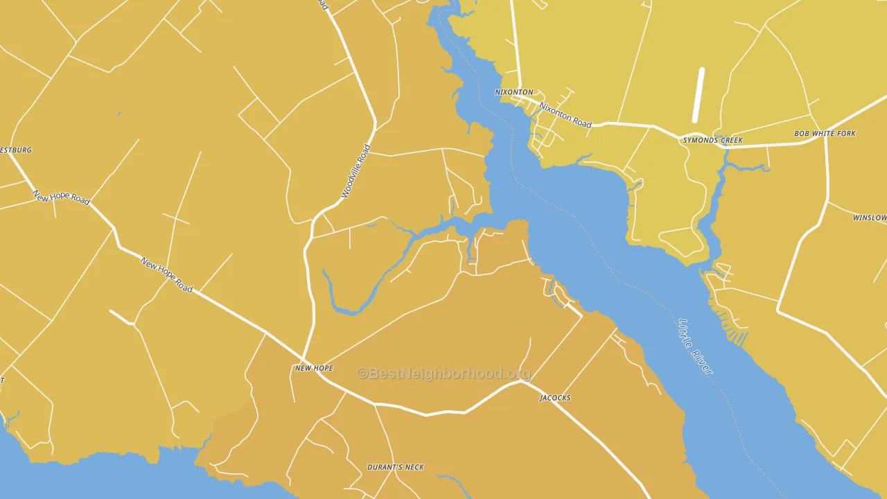 Map of the best neighborhoods in the New Hope area, with better matches in green and worse matches in red