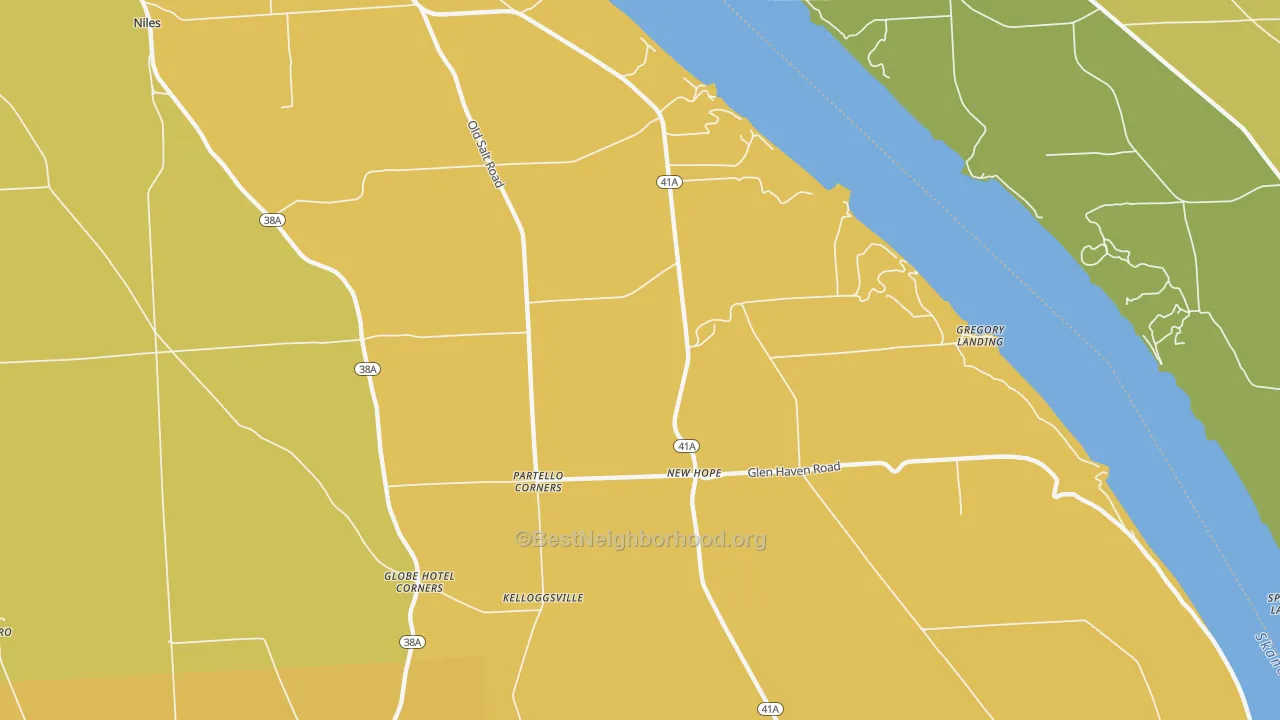 Map of the best neighborhoods in the New Hope area, with better matches in green and worse matches in red