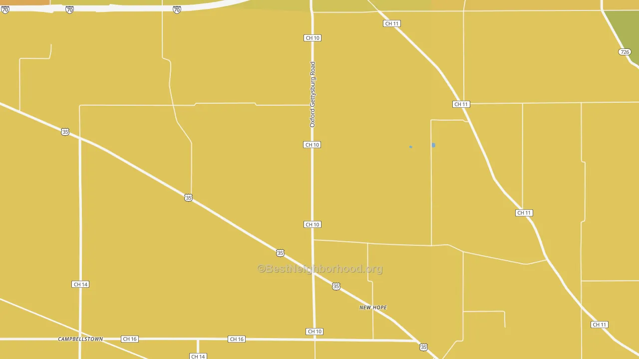 Map of the best neighborhoods in the New Hope area, with better matches in green and worse matches in red