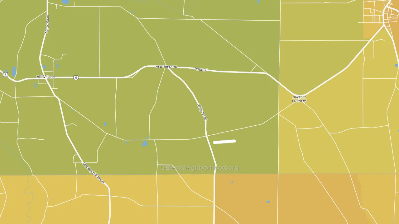 Map of the best neighborhoods in the New Ireland area, with better matches in green and worse matches in red