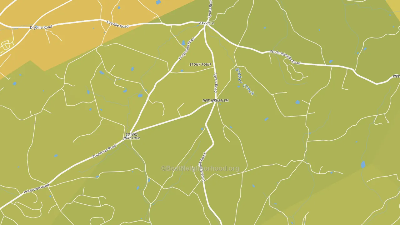 Map of the best neighborhoods in the New Jerusalem area, with better matches in green and worse matches in red