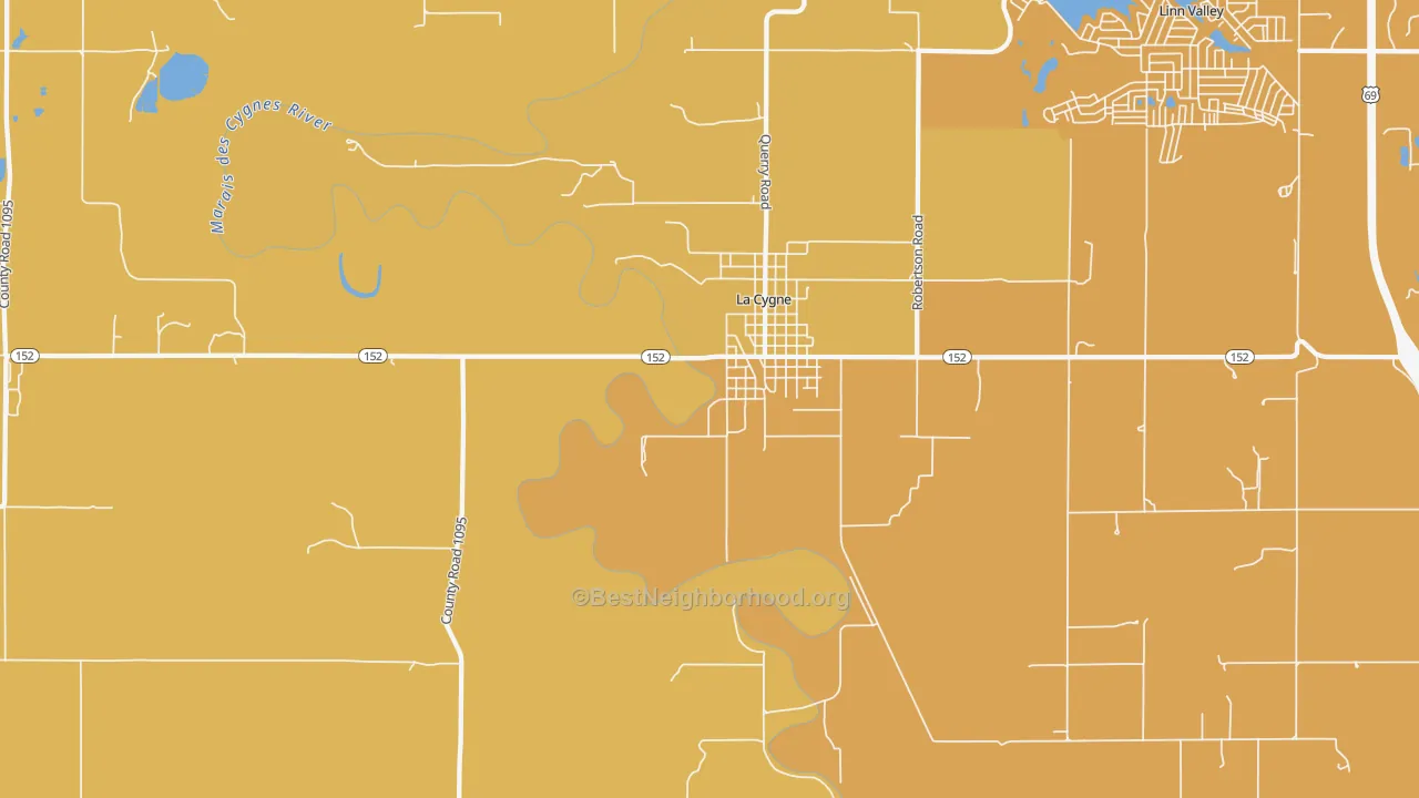 Map of the best neighborhoods in the New Lancaster area, with better matches in green and worse matches in red