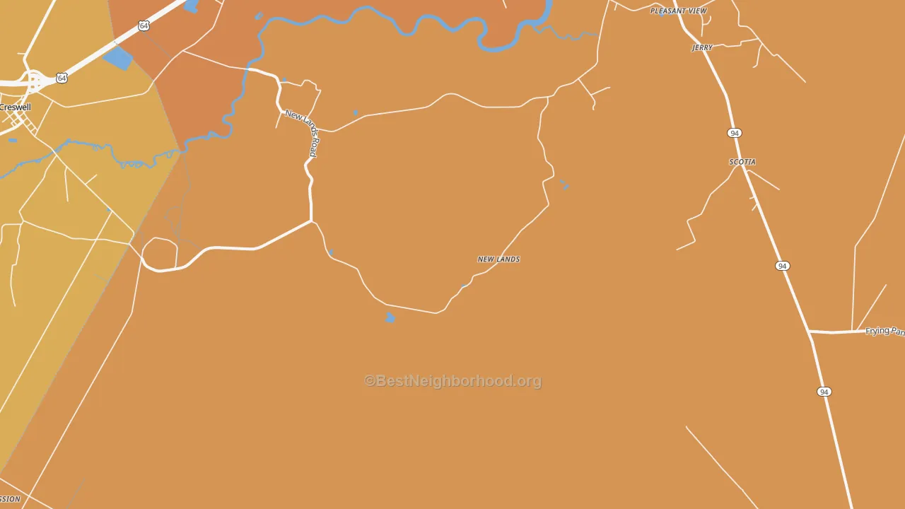Map of the best neighborhoods in the New Lands area, with better matches in green and worse matches in red